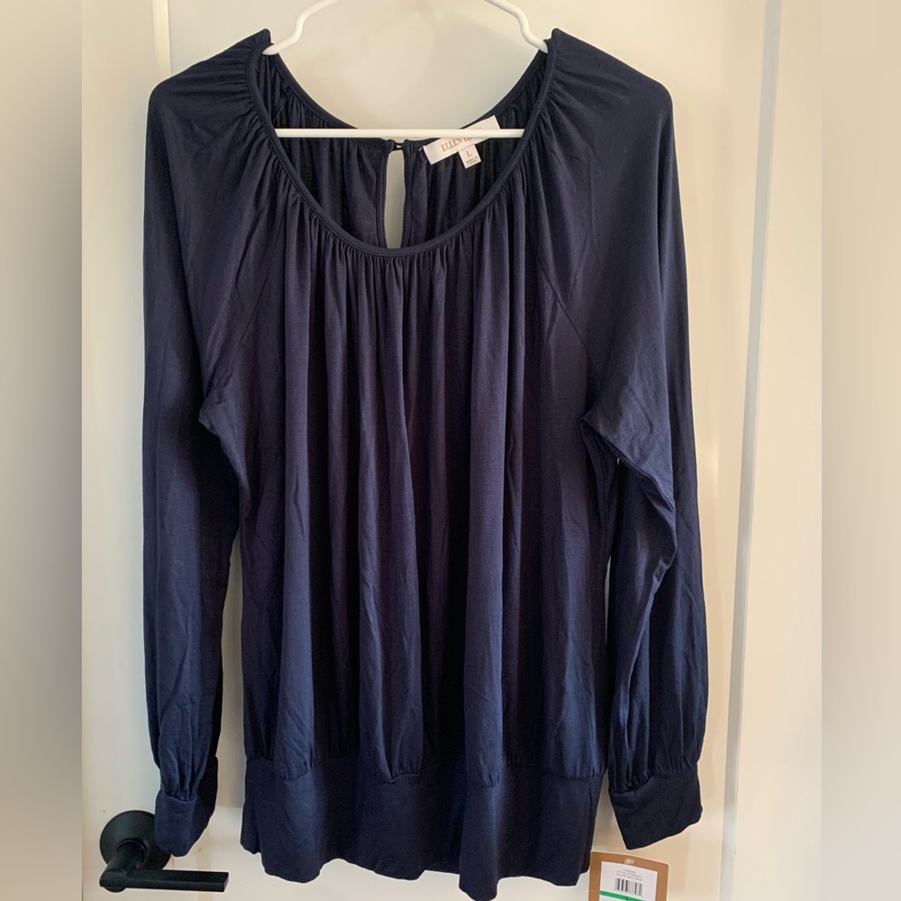 Ellen Tracy Deep Blue Long Sleeve Blouse